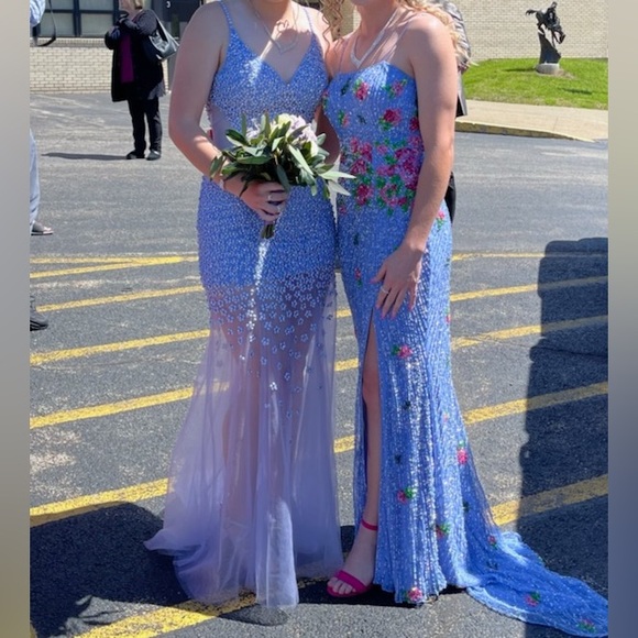 open lace back dress Portia and Scarlett PS25200 Long Prom Dress Blue / 00 main image 1